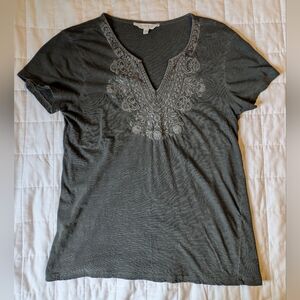 Lucky Brand Charcoal Embroidered Tee